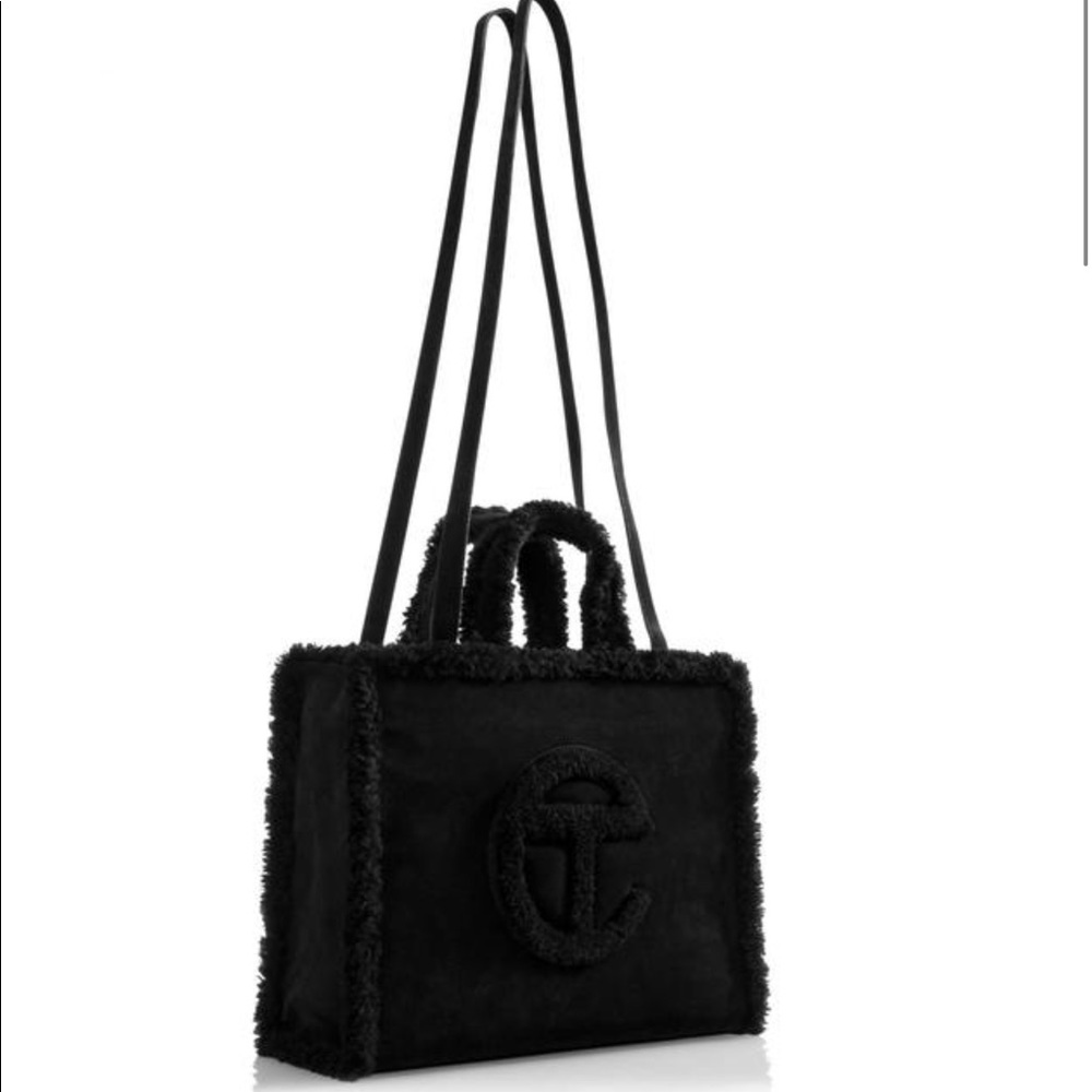 🆕UGG X TELFAR MEDIUM SHOPPER SHEARLING & SUEDE BLACK TOTE BAG - Picture 12 of 16